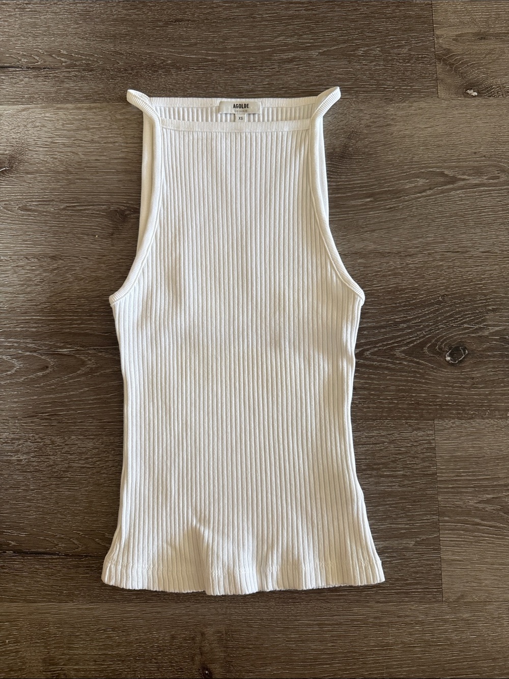 Agolde Mina tank top featuring a ribbed texture and a square neckline, size XS